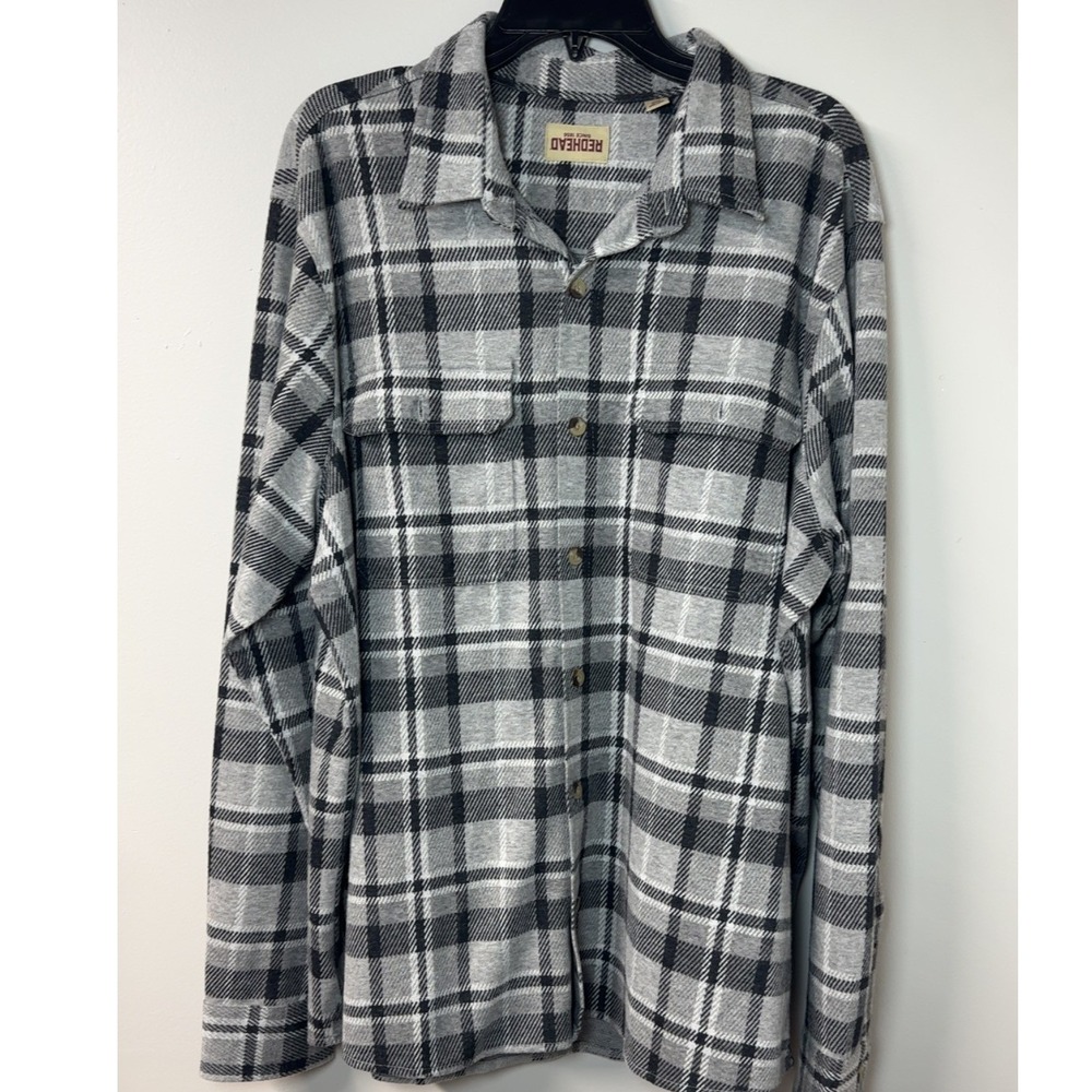 RedHead | Men's Grey/Black Plaid Flannel Button Down Long Sleeve | Size XL